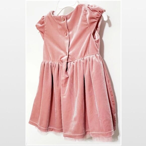 H&M Dress Kid 12-18M Pink Velvet Pleated Bow Tulle - Picture 13 of 16